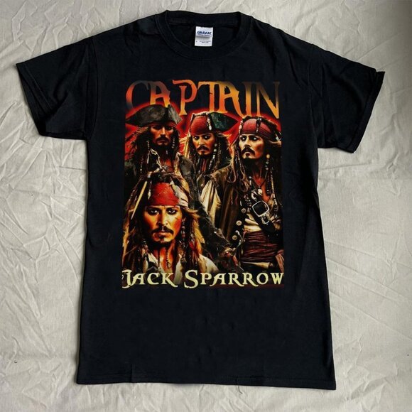 Captain Jack Sparrow T-Shirt – Hip Hop Unisex Black Graphic Tee - Picture 1 of 5
